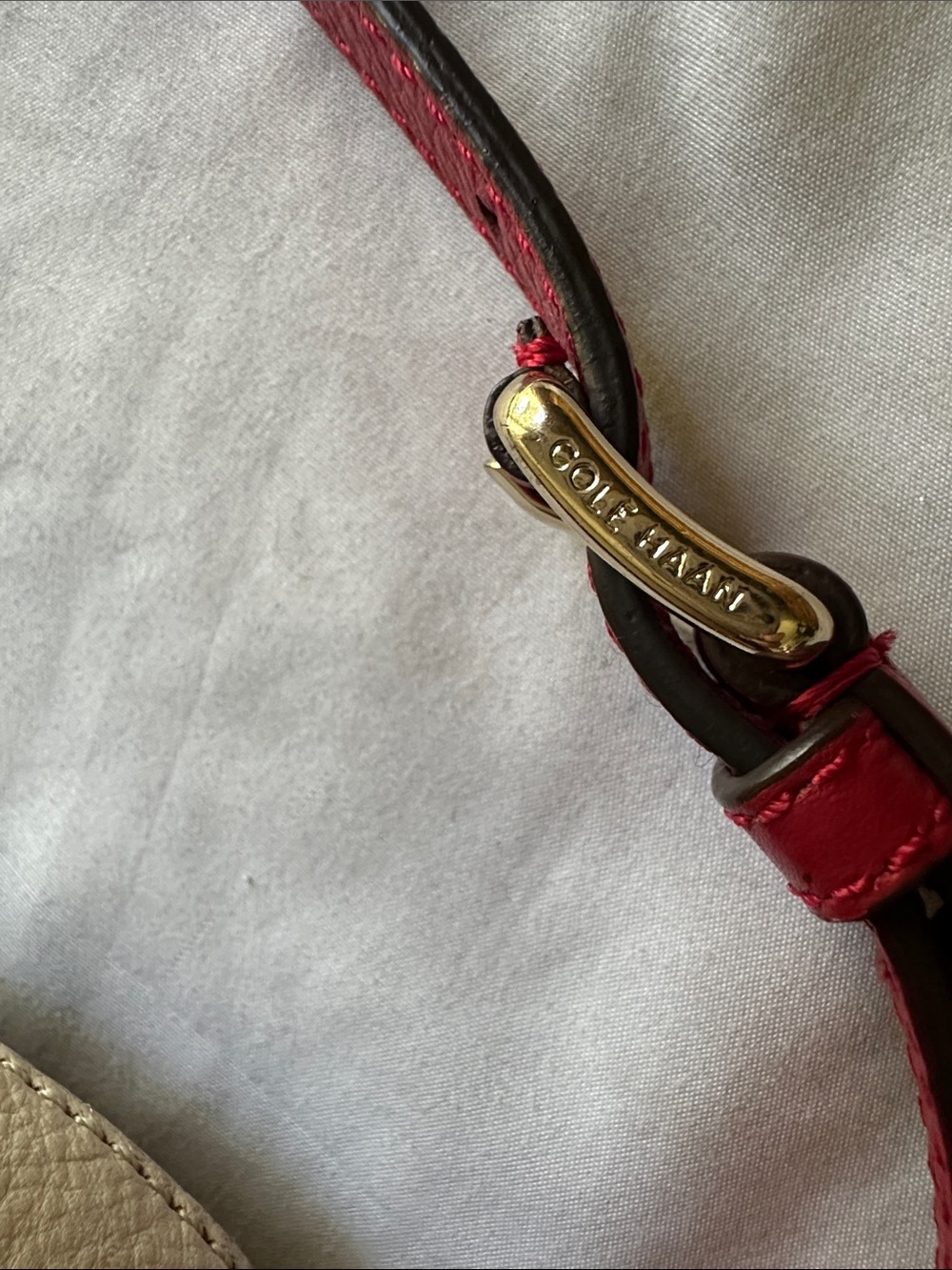 Cole Haan Benson Camera Bag- Light Brown Camel Cream and Red Leather - Picture 7 of 16